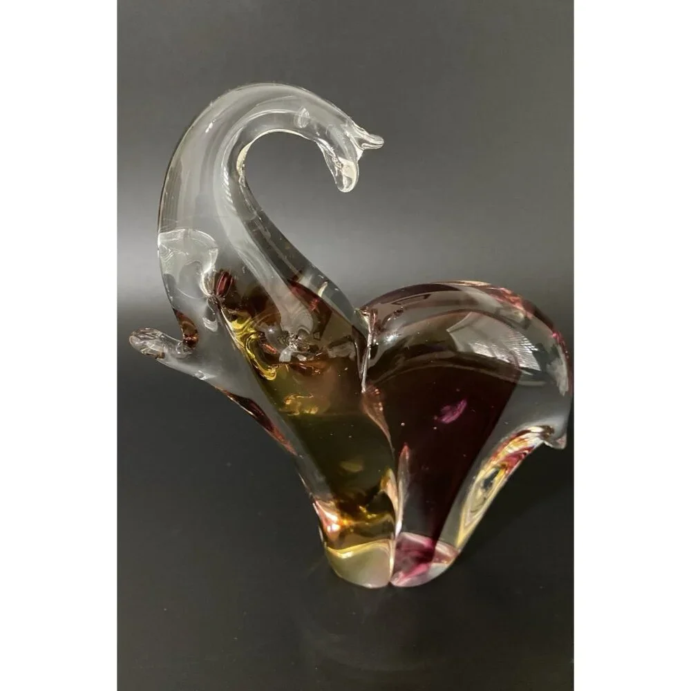 Clear Glass Elephant Figurine Paperweight Purple & Amber Collector 6